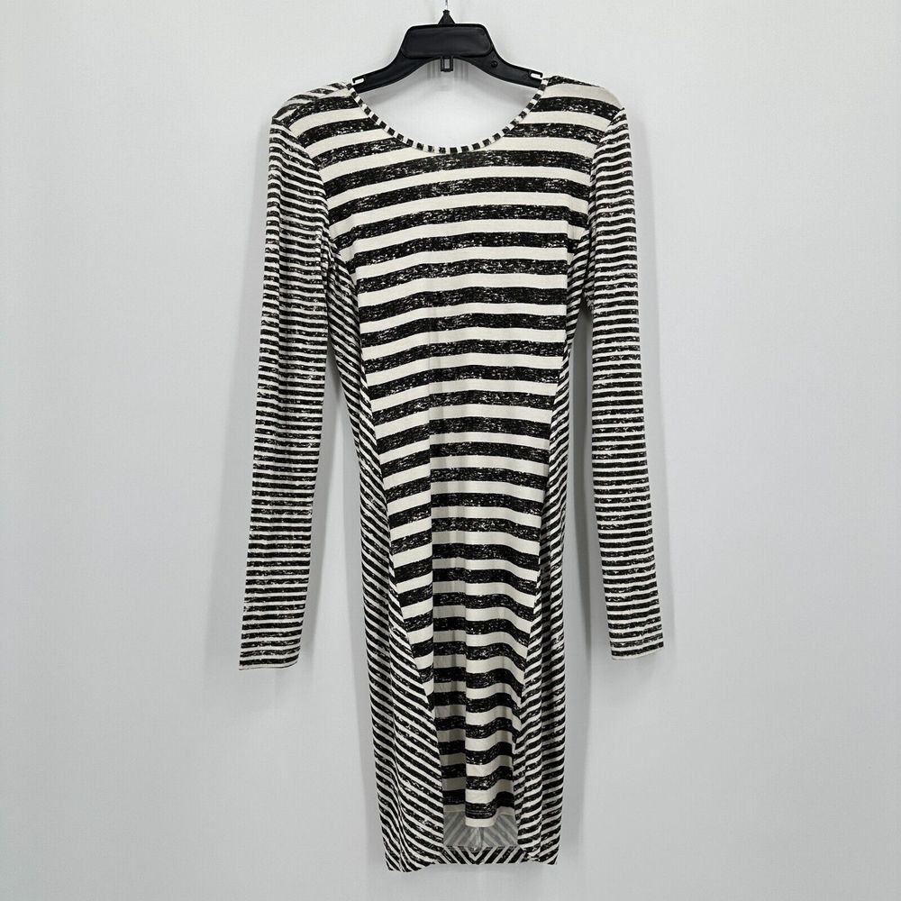 Philosophy Bodycon Dress Womens S White Gray Striped Long Sleeve Stretch Boho